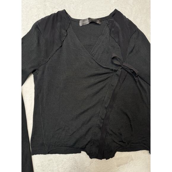 Proenza Schouler Black Label Ribbed Knit Bow Tie Top In Charcoal Womens SM Lux - Picture 1 of 11